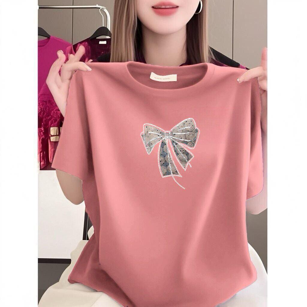 High-End Bow Print Short-Sleeve Women's T-Shirt - Summer Korean Style, Loose & Versatile Casual Top