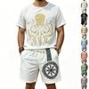 Men Viking Faith Octopus Print Loose Short Sleeve T Shirt And Shorts Two Piece Set