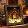 Holiday Gift for Friends Christmas Sea Glass Shadow Box Night Light 3D Winter Snow Scene Wooden Wonderland Decor Art Frame with LED Warm Glow,