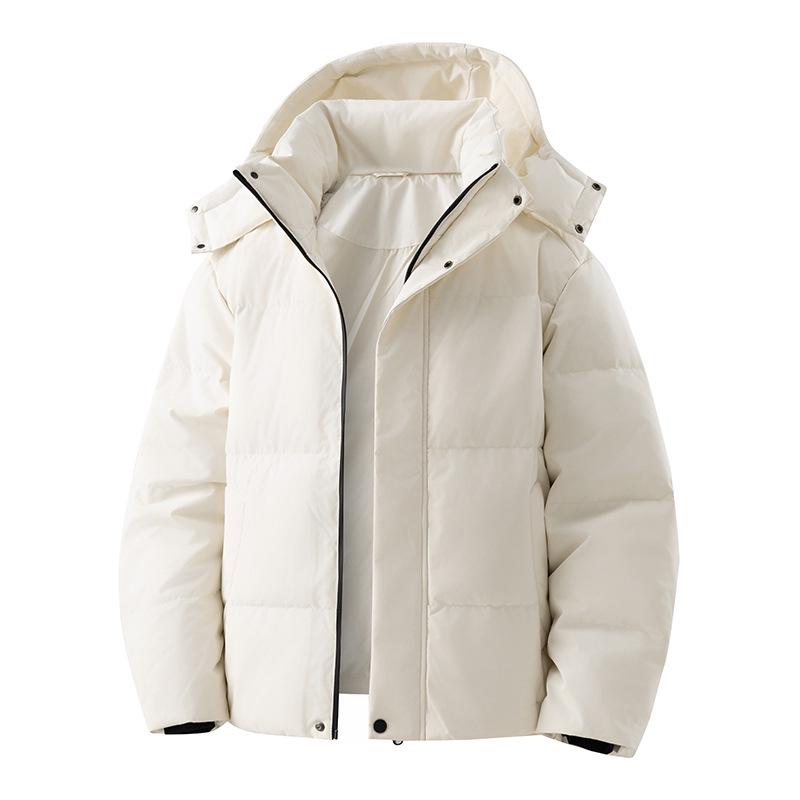 Men's Winter Down Jacket with Detachable Hood - 90% White Duck Down, Solid Color, Versatile Youth Style