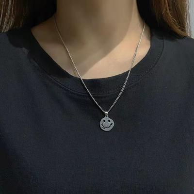Fashion, Trend Irregular Smiley Face Pendant Titanium Steel Necklace Women's Simple Cold Wind Sweater Chain Jewelry