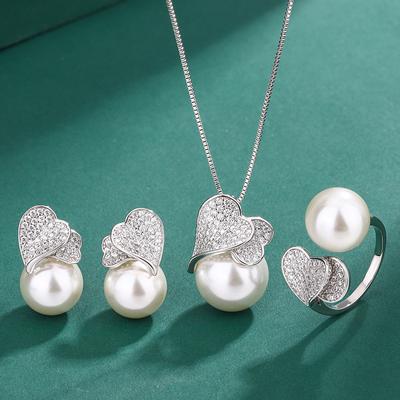 Huamei Jewelry Set Imitation Natural Freshwater Pearl Pendant White Shell Bead Ring S925 Silver Needle Pearl Stud Earrings