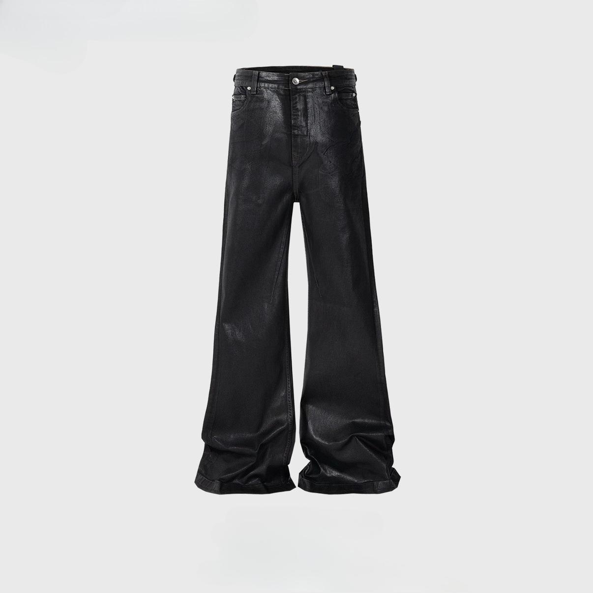 

FlowStreet Streetwear Black Wax Leather Strecth Jeans for Men Ropa Hombre Baggy Y2k Flare Pants Oversized Straight Denim Trousers ASIAN M чёрный