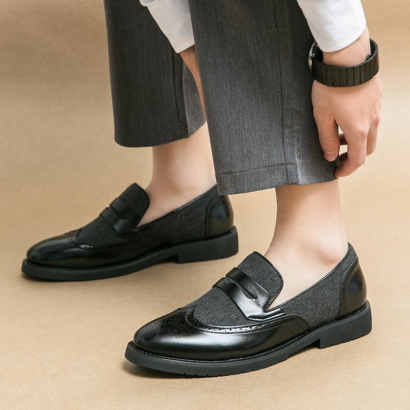 Men's Patchwork Rock Flower Men's Shoes British Style Hair Stylist Foot Sleeve Business Casual Leather Shoes