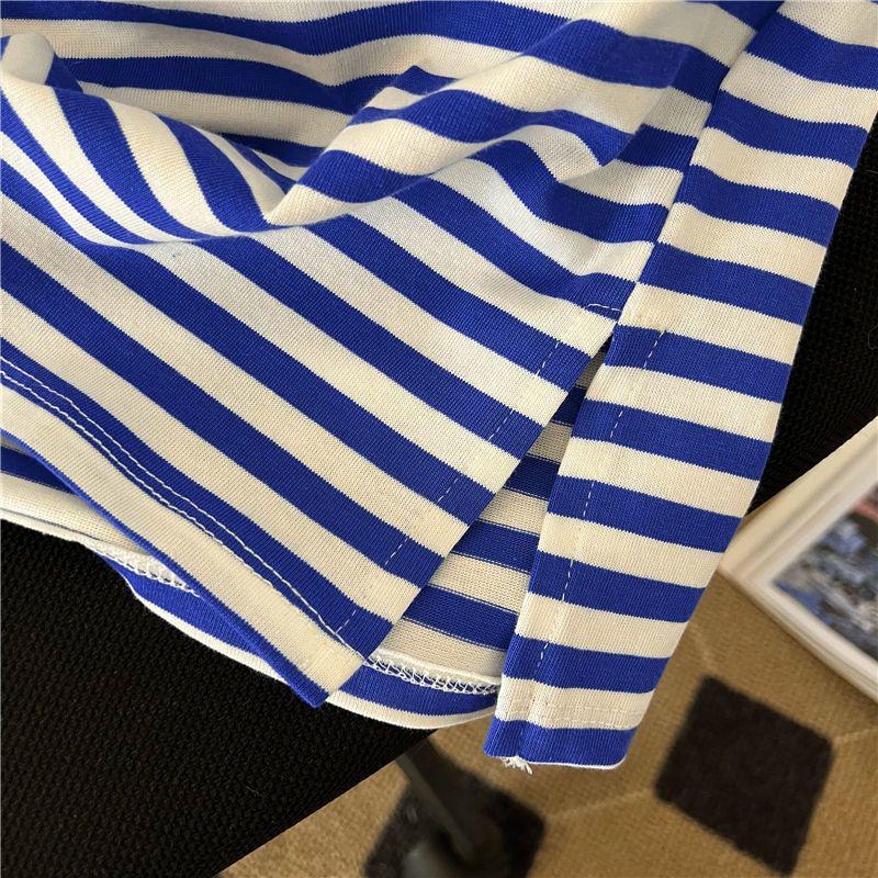 Green Striped Plus Size Women's Summer Two-Piece Set: Short Sleeve T-shirt & Shorts