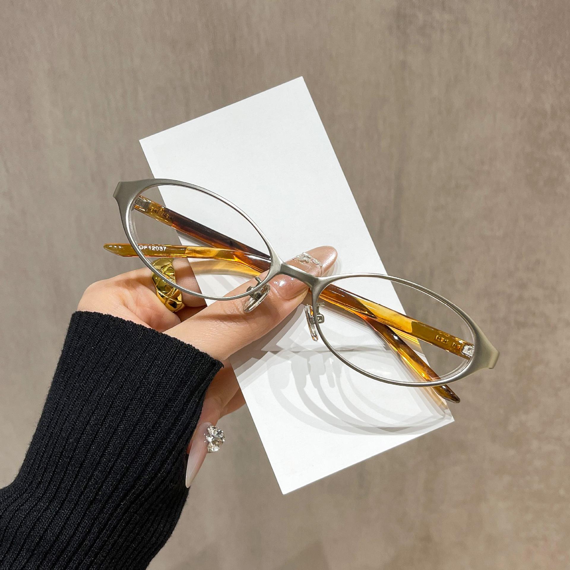 

Korean version of small round frame nerd glasses frame trendy leopard print color small face concave shape Spice girl myopia glasses frame men High-quality stainless steel frames