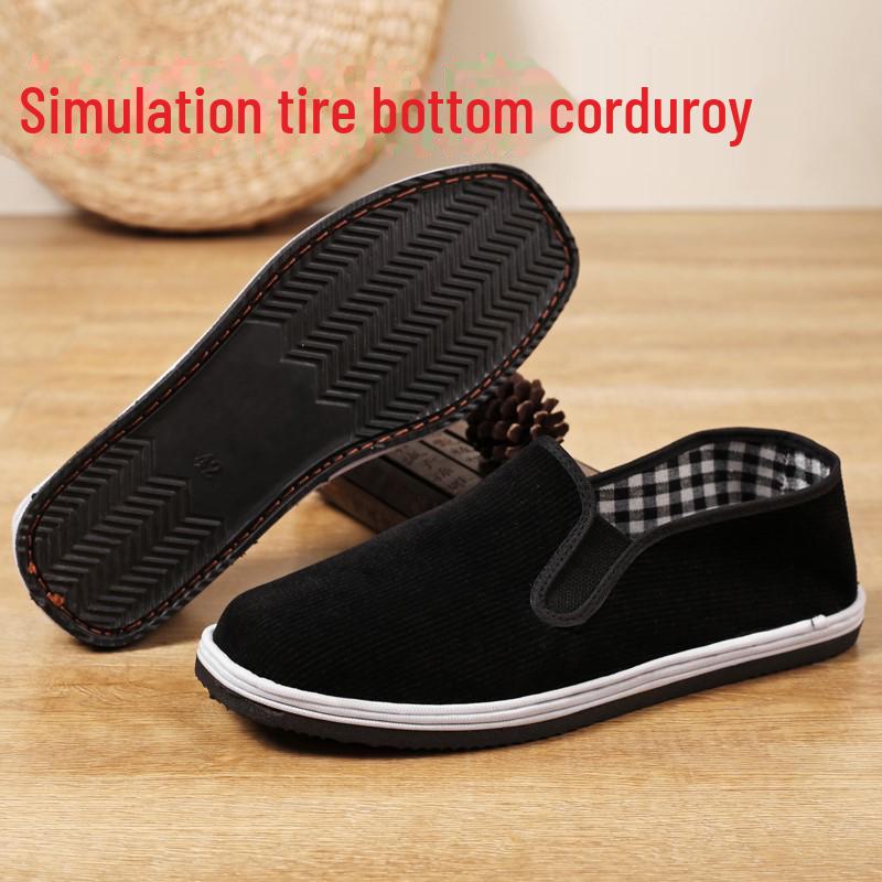 Men's Black Canvas Shoes with Yellow Oxford Tire Sole and Elastic Slip-On Design