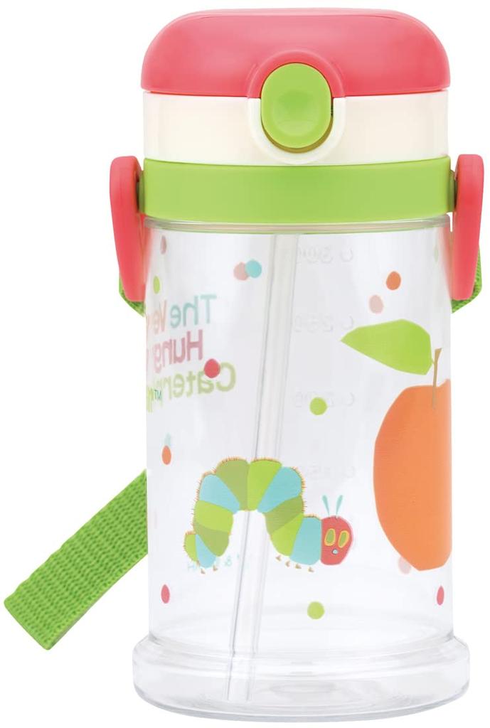 Skater Baby Straw Mug with Foldable Handle and Shoulder The Very Hungry Suitable for Ages 1 and Strap, 2-Way Type, 370ml, Caterpillar, Up, KSHW2N-A