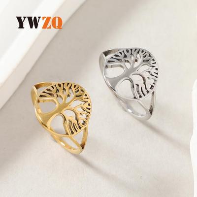 European American Titanium Steel Hollow Tree of Life Couple Ring