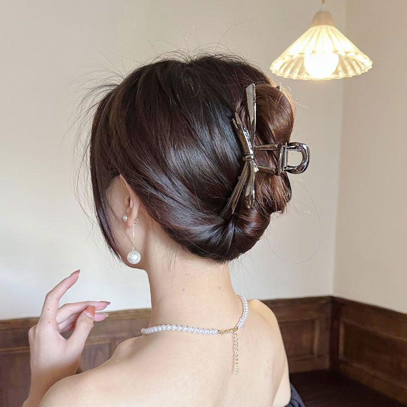 Large Metal Bow Claw Clip for Women's Hair - Simple Design Shark Clip for Volume and Style