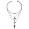 Cross Pendant Necklace For Women With Multi Layer Geometric Design And Zinc Alloy Material