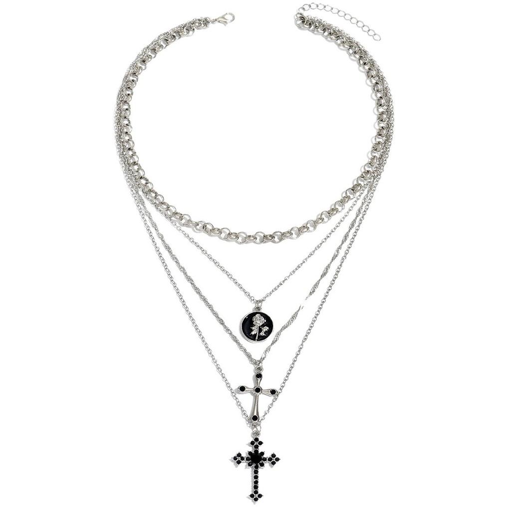 Cross Pendant Necklace For Women With Multi Layer Geometric Design And Zinc Alloy Material