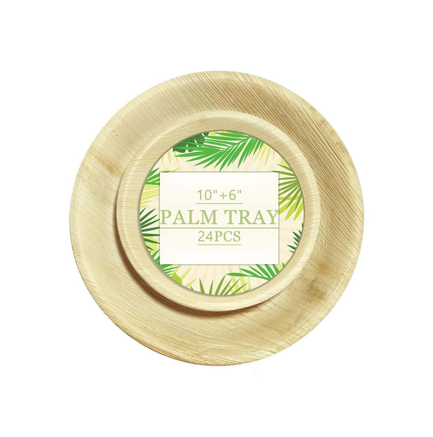 

Одноразовые листья пальмы, набор обеденных тарелок, комбинированная тарелка 10 дюймов + 6 дюймов, штабелируемые и биоразлагаемые, подходят для пикников, свадебных вечеринок