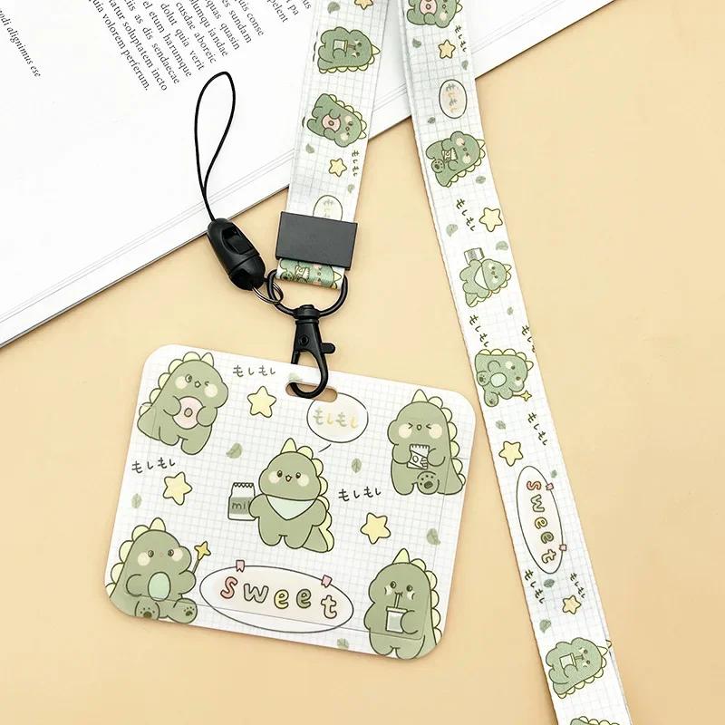 Horizontal Cute Cartoon Push Pull Card Covers Bus Card Sleeve Game Cards Case Credit Card Holder Lanyard Work Permit Holder