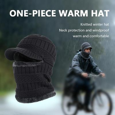 Winter Knitted Balaclava Beanie Hat Warm Fleece Lined Cycling Ski Mask, Unisex Windproof Ear Protection One Piece Scarf Mask Hat