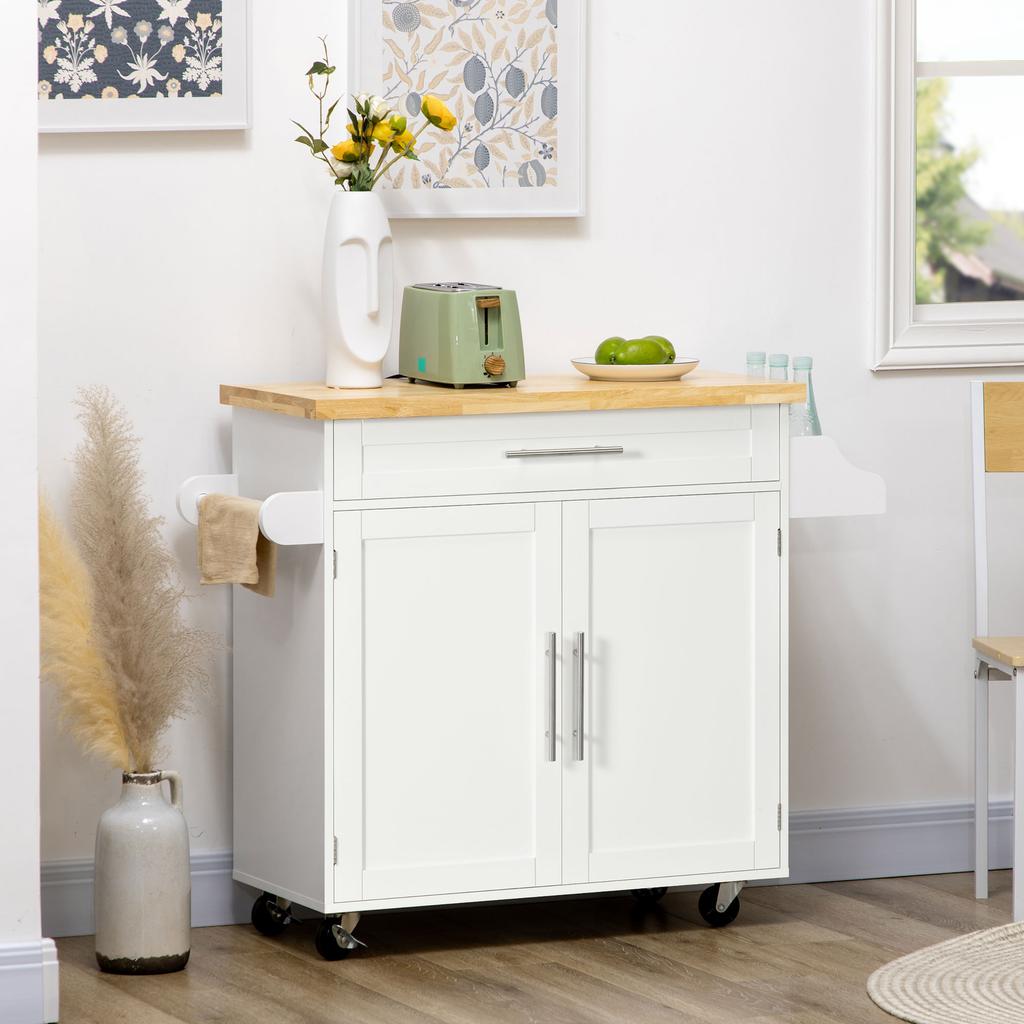 Kitchen Trolley Serving Cart Kitchen Island 1 Spice Rack 1 Towel Holder 109 Cm X 40 Cm X 89 Cm White