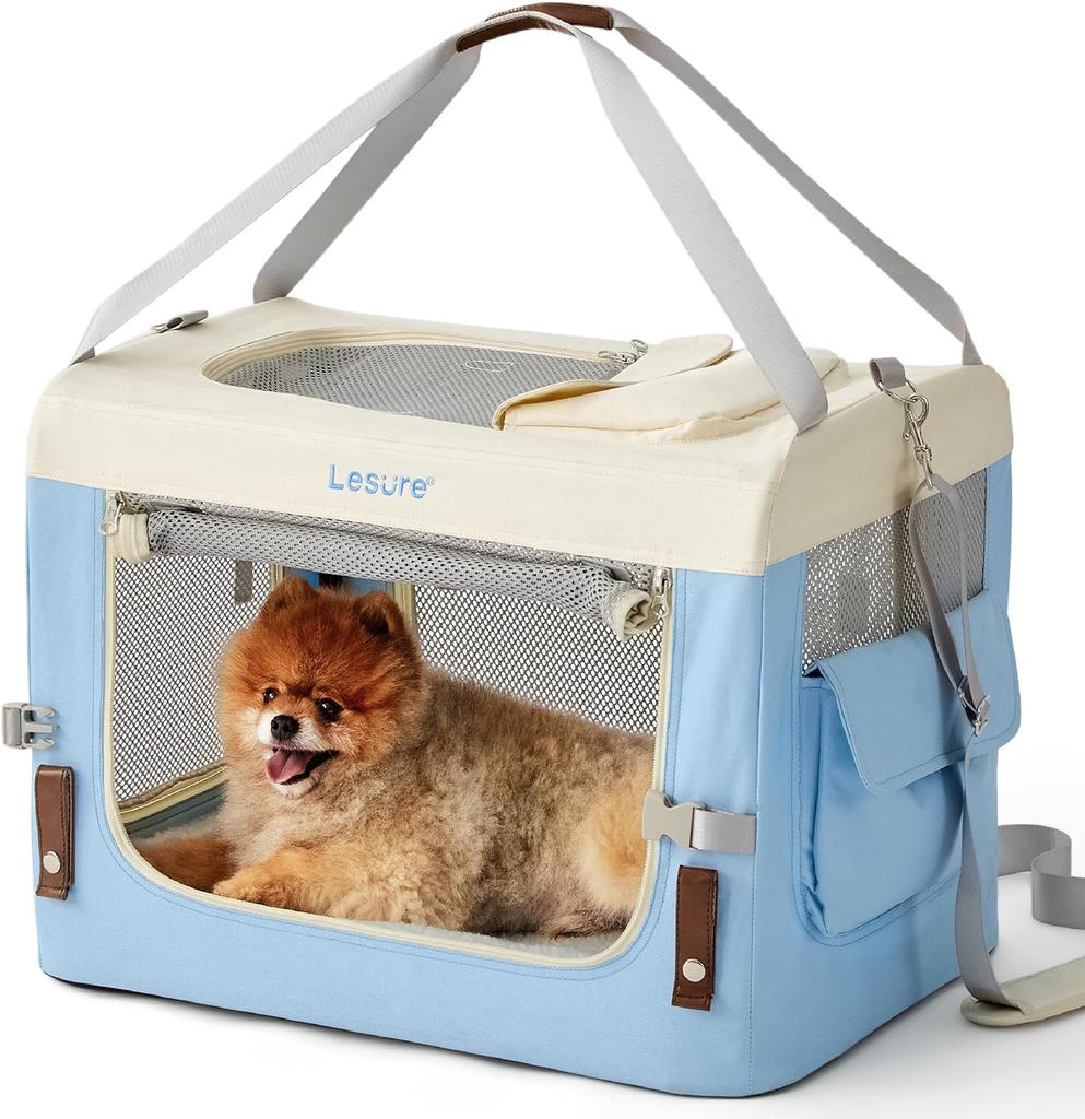 Zusammenklappbare Reise-Hundebox für kleine Hunde, Tragbare weiche Haustierbox für Outdoor & Indoor, Faltbares Stoff-Hundegehege mit Griff