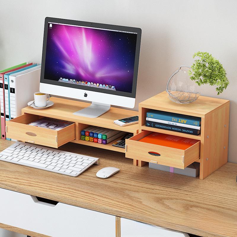 Desktop Monitor Stand with Drawer and Storage Shelf