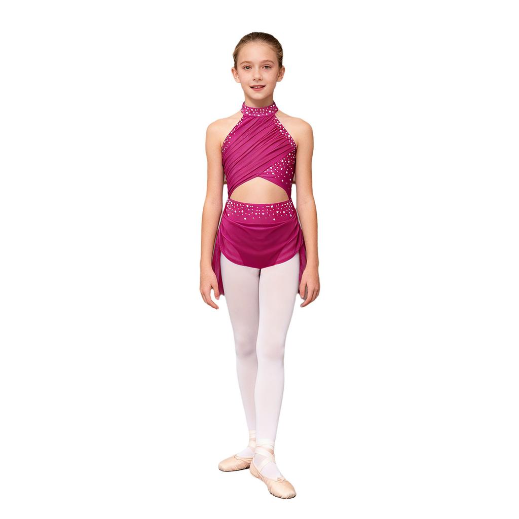 Kids Girls Modern Lyrical Dance Dress Ballet Figure Skating Gymnastics Leotard Bodysuit Costume Strappy Back Latin Jazz Dress