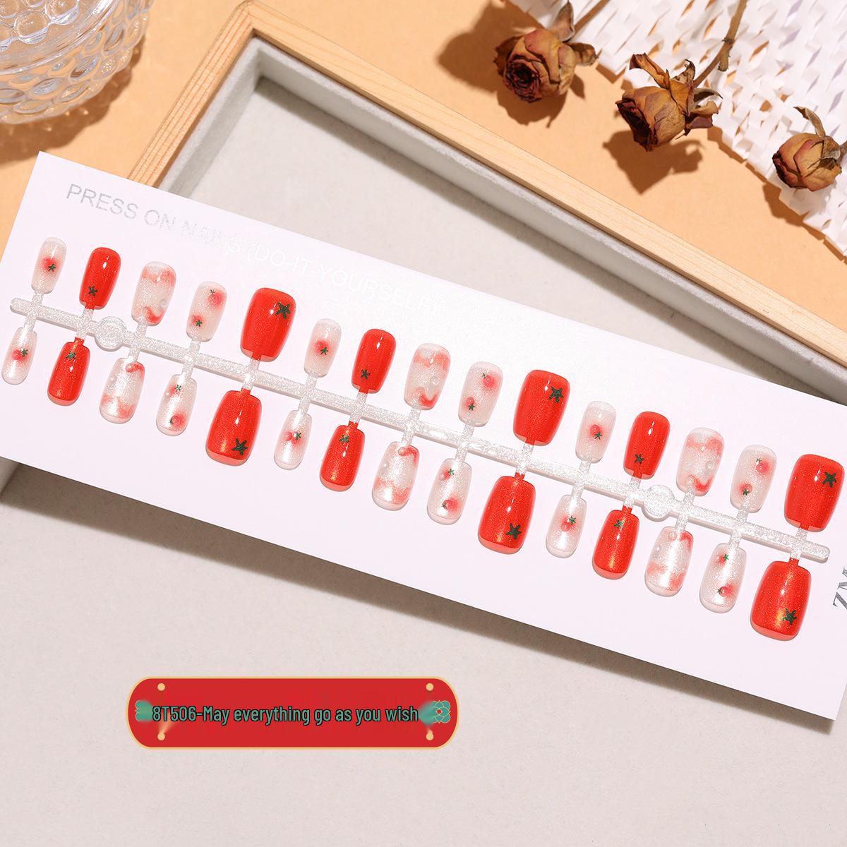 

T506# Festive Red 3D Persimmon Nail Art Set for New Year Celebrations Full Strip M/M/M