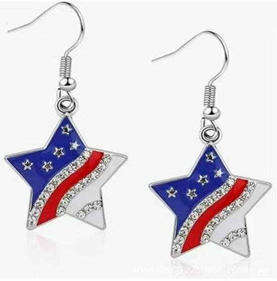 USA Independence Day Flag Wings Zinc Alloy Heart Earrings