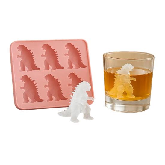 Ice Cube Mold Food Grade Silicone Ice Tray 6 Cavity Dinosaur Shaped Ice Maker Easy Fill Release Party Cocktail Accessory