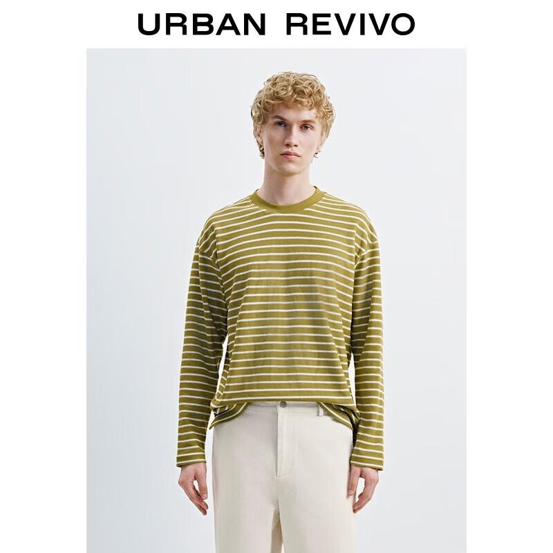 Men s Retro Color Block Striped Texture Long Sleeve T-Shirt S