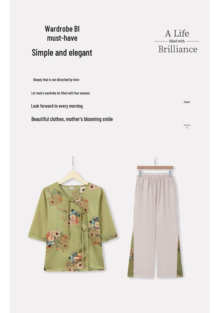 Mother's Summer Chiffon Short-Sleeved Top Set - Stylish T-Shirt for Middle-Aged & Elderly Women
