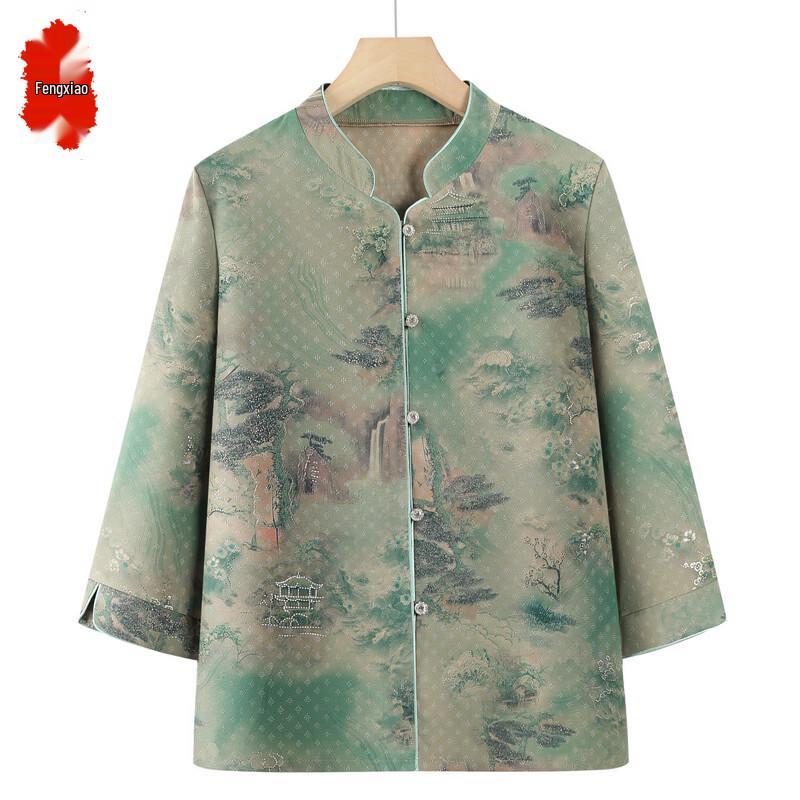 Elderly Women s Loose Fit Floral Button-Front Shirt 3XL