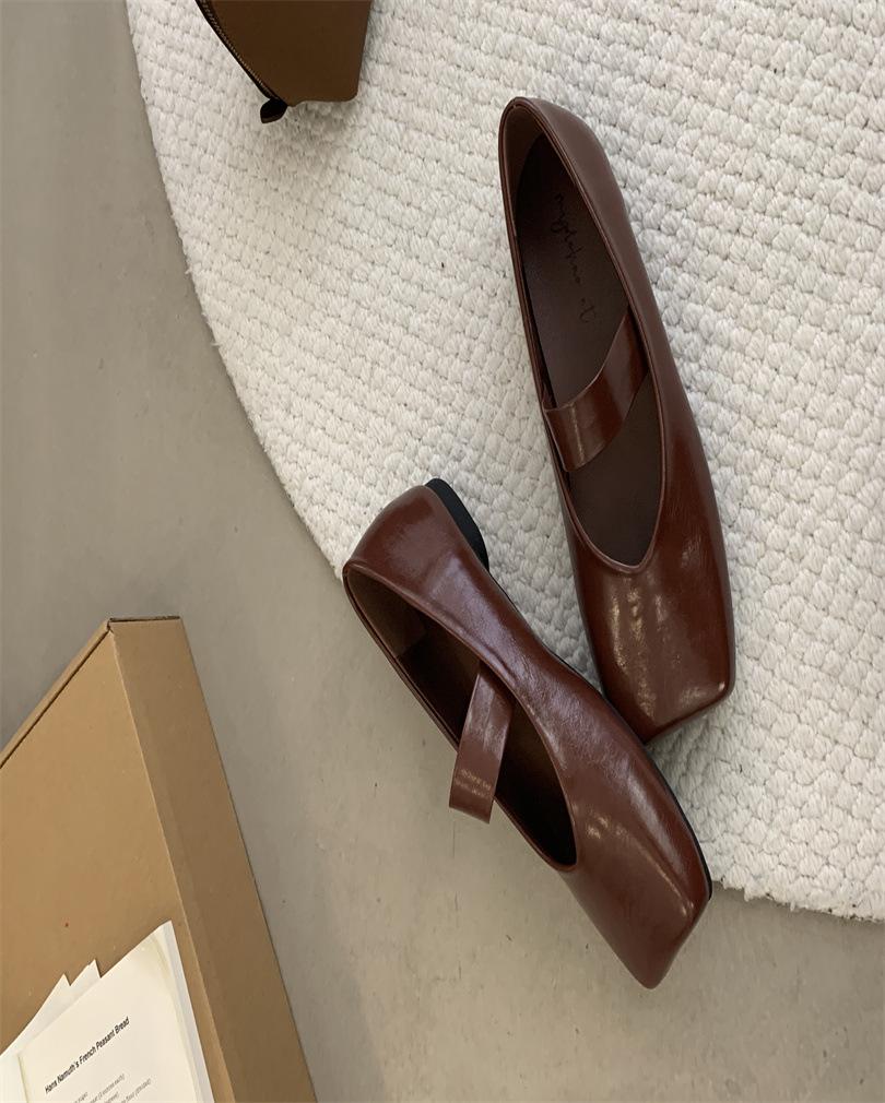 Do retro old money wind square head shallow mouth single shoes evening shoes ballet shoes with skirts Mary Jane women's shoes