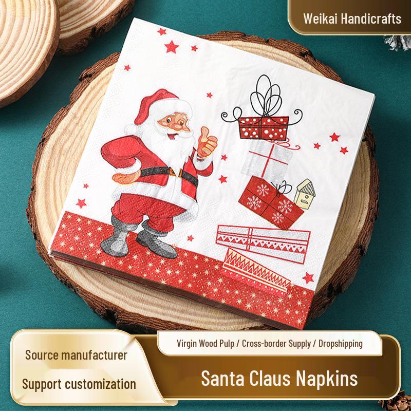 Santa Claus Printed Disposable Paper Napkins - Virgin Wood Pulp, Festive Table Decor