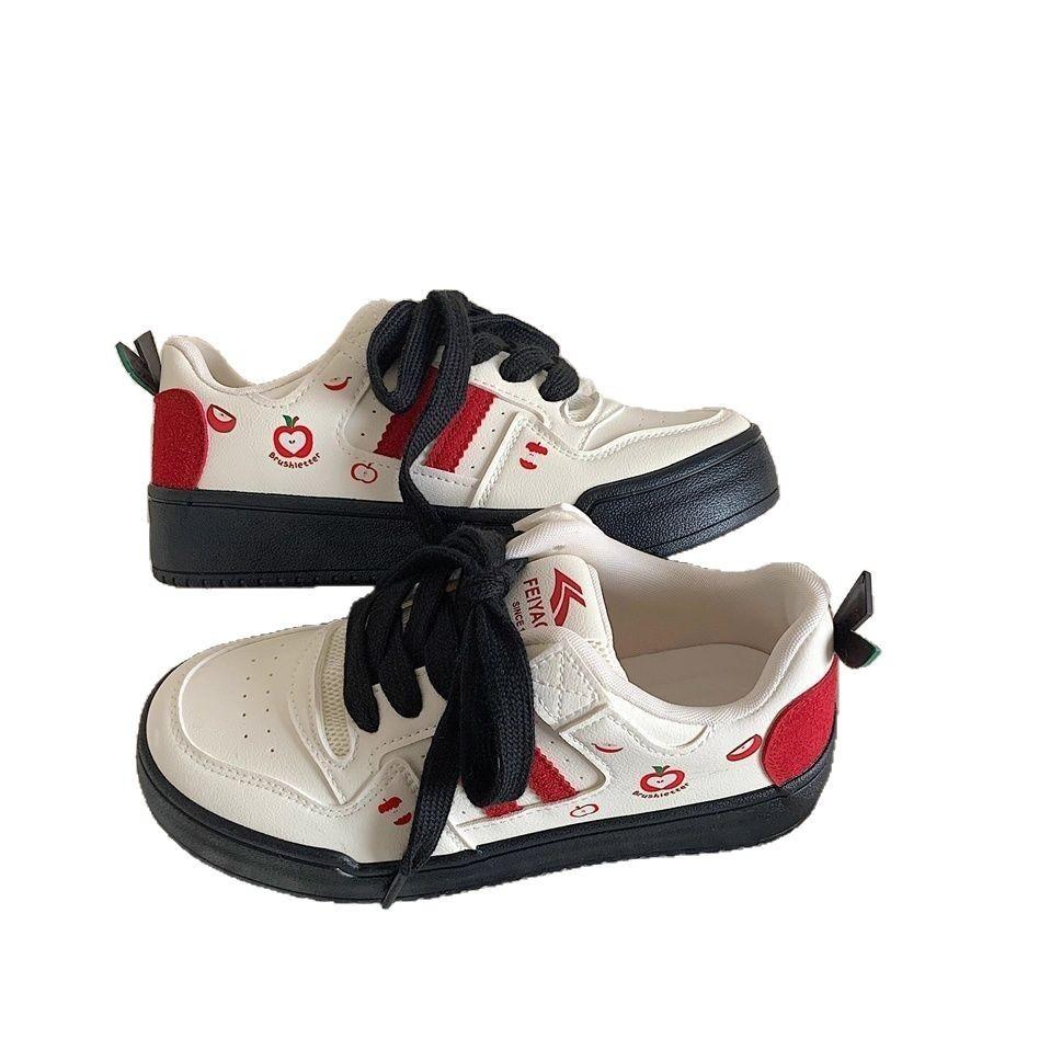 Original New Year's Red Apple Low-top Little White Shoes Children 2025 Spring and Autumn Korean Versatile Students Platform Sports Board Shoes