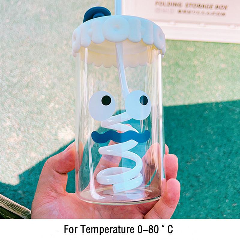 380ml/520ml Cute Expression Glass Water Bottle With Straw Portable Adult Student Coffee Milk Juice Drinking Bottles