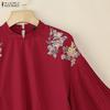 ZANZEA Women Casual Stand Collar Loose Pleated 3/4 Sleeve Print Blouse