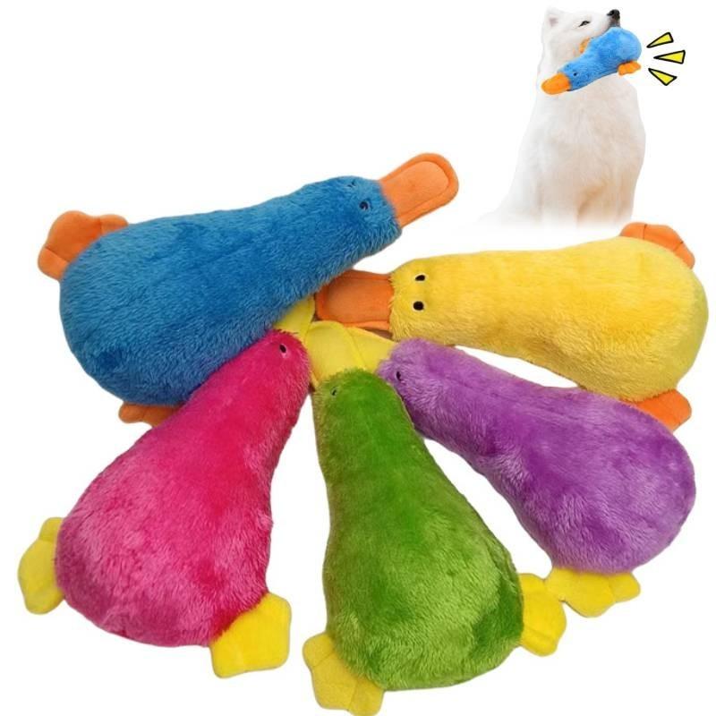 Colorful Squeaky Duck Toy For Dogs Durable Plush Chew Resistant Pet Training Toy