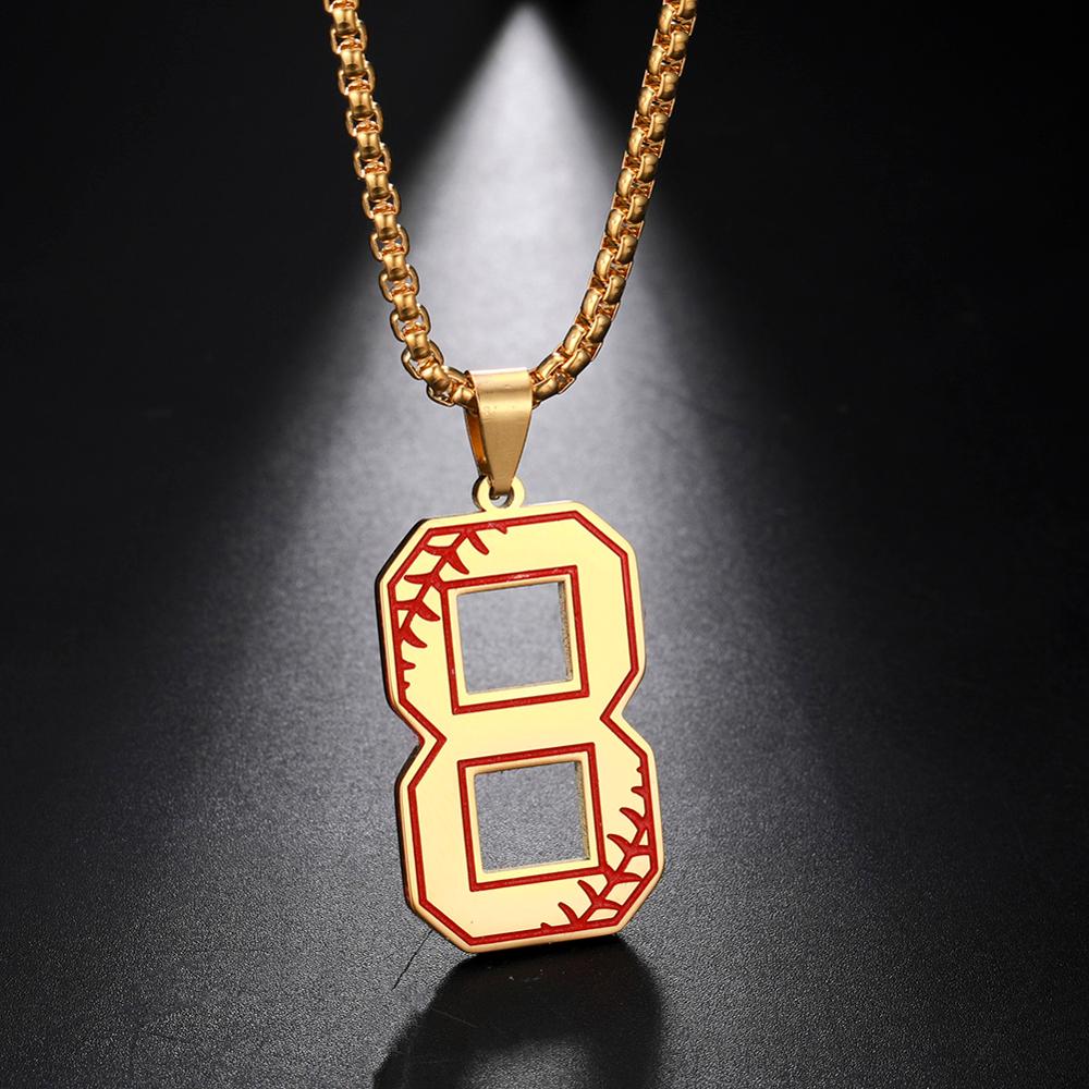 My Shape Baseball Pattern Number Pendant Necklace For Men Sport Basketball Figure Stainless Steel Necklaces Fashion Male Jewelry
