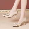 Medium Heel Single Shoes Autumn New Thin Heel Bow Fashion Light Mouth Shoes Pointed Work High Heels Women's Versatile