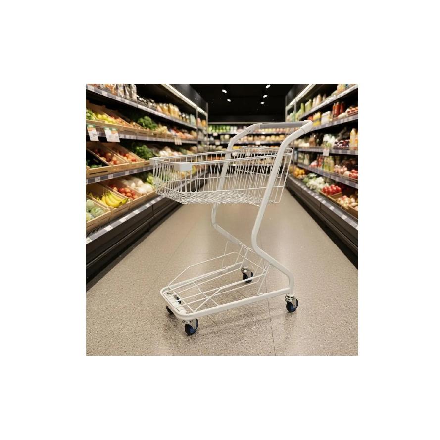Two-Level Shopping Shopping Basket PU Wheels Metal Shopping Trolley Convenience Shop Shopping Basket Sturdy Duty for Supermarket