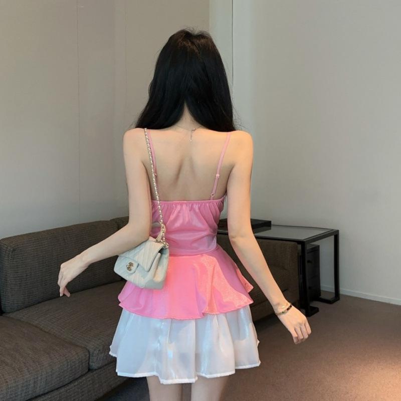Bow-Knot Sling Dress with Chest Pads: Slim Fit, Waist-Cinching A-Line Short Skirt