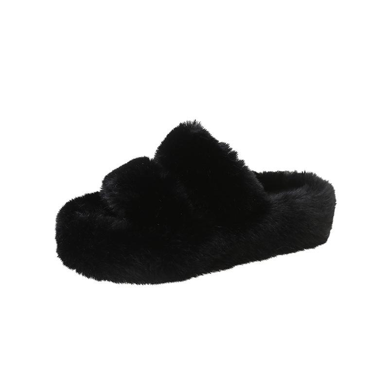 Internet Celebrity Fluffy Slippers Women Wear 2025 Autumn and Winter New Popular Large Size Plush Thick Bottom One-word Cotton Slippers