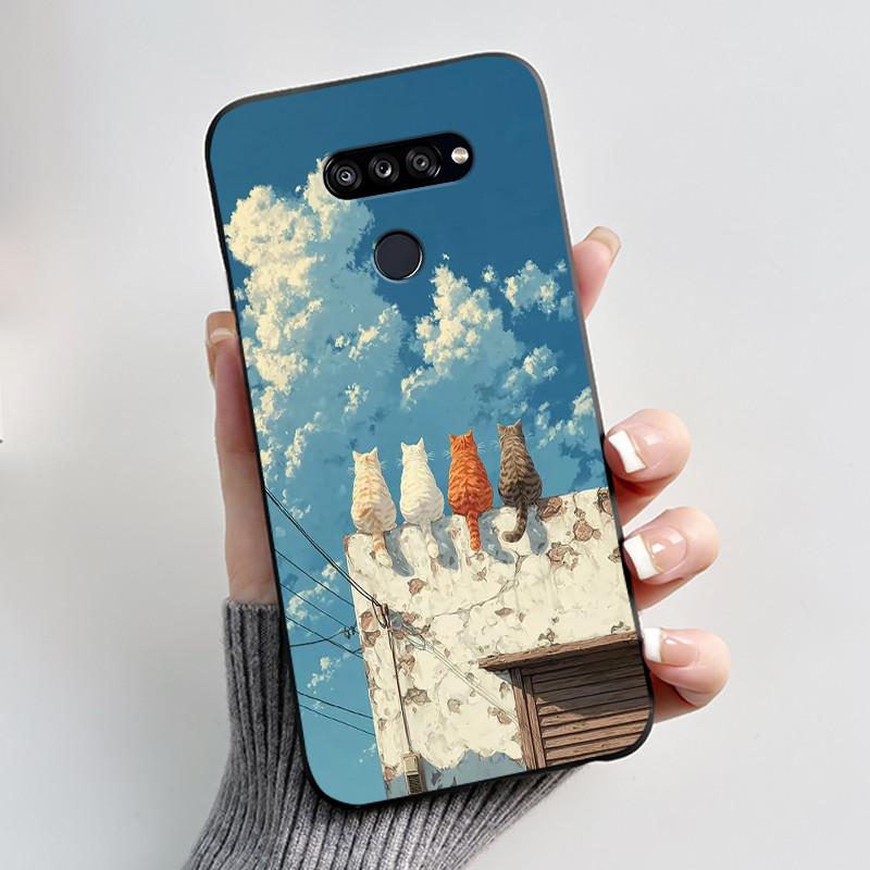 Soft Shockproof Phone Case For LG K50S Bumper Silicone Black Case New Design Viral Pattern Koi Shell Cute Colorful Cover