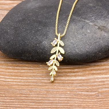 

Factory wholesale Gold Color Leaf Charm Pendants Necklace Top Quality Copper Cubic Zirconia Chain Necklace Jewelry For Women
