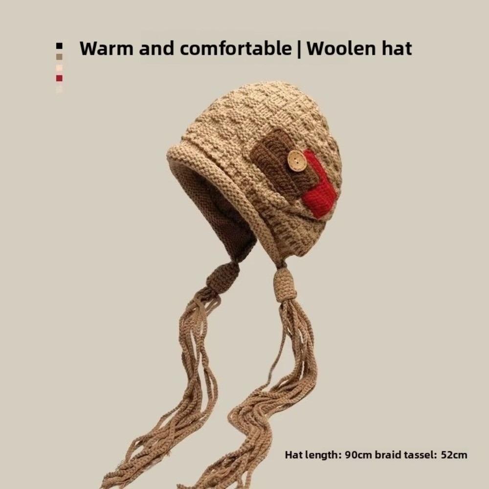 Stoffaufkleber Fransen Strickmütze Einfarbig Handgefertigt Zöpfe Mütze Mode Winter Warme Mütze