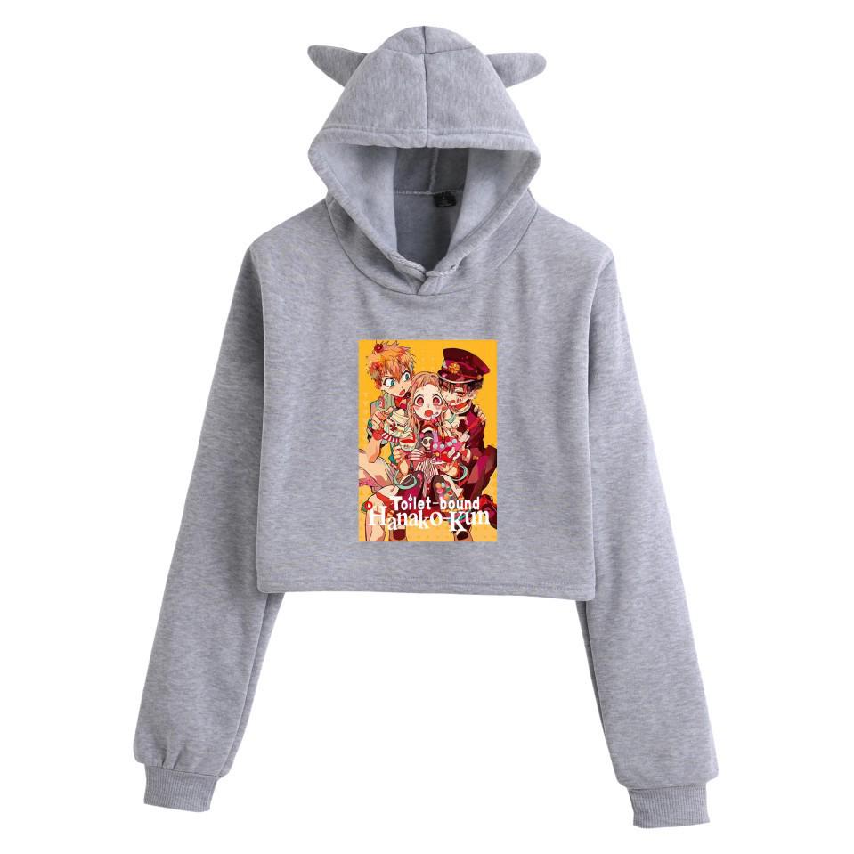 Jibaku Shonen Hanako-kun Crop Top Mikina s kočičími oušky pro dívky