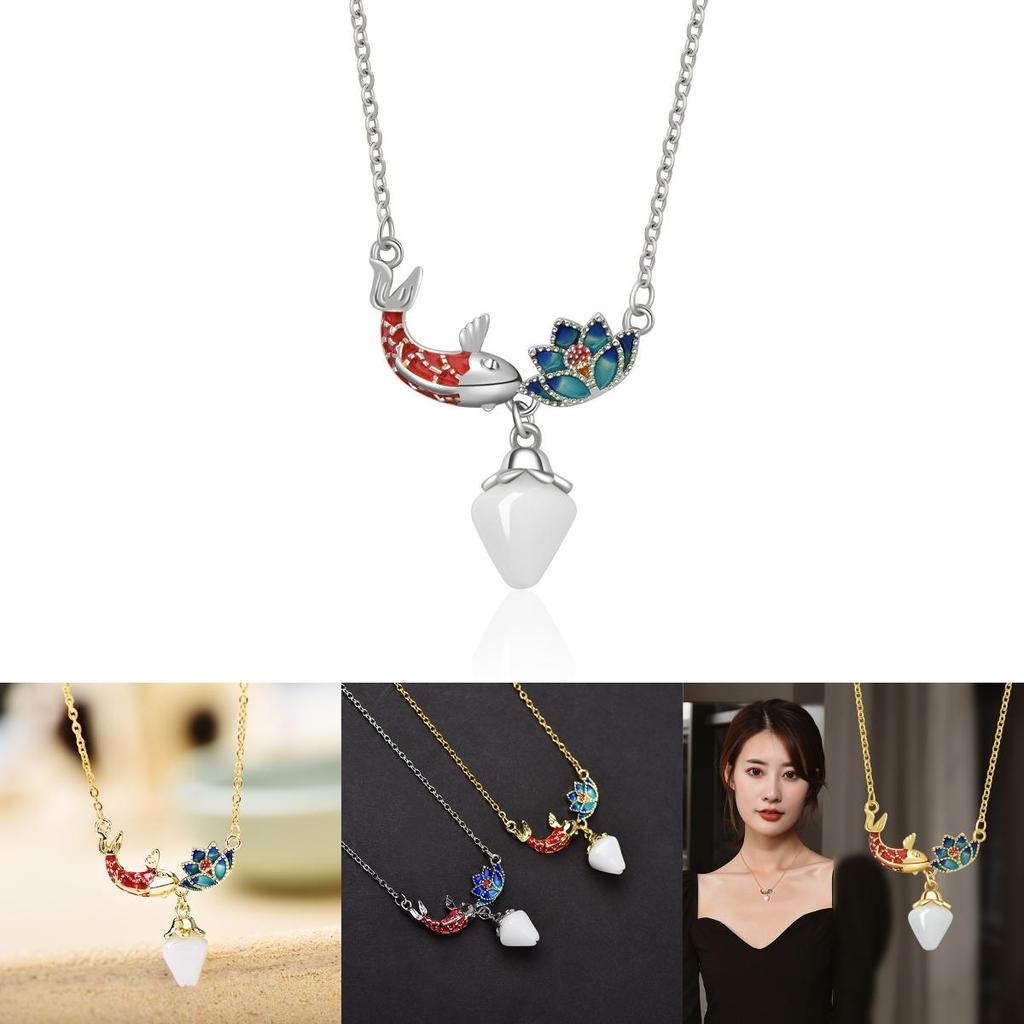 Exquisite Floral Design Koi Lotus Pendant Necklace For Women In Gold And Silver Colors