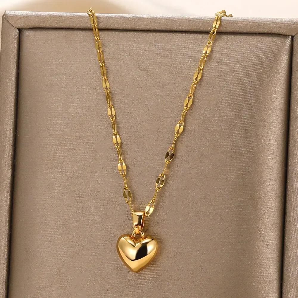 316L Stainless Steel Necklace for Women Heart Pendant Charm Necklaces Choker Aesthetic Handmade Zircon Accessories Free Gifts