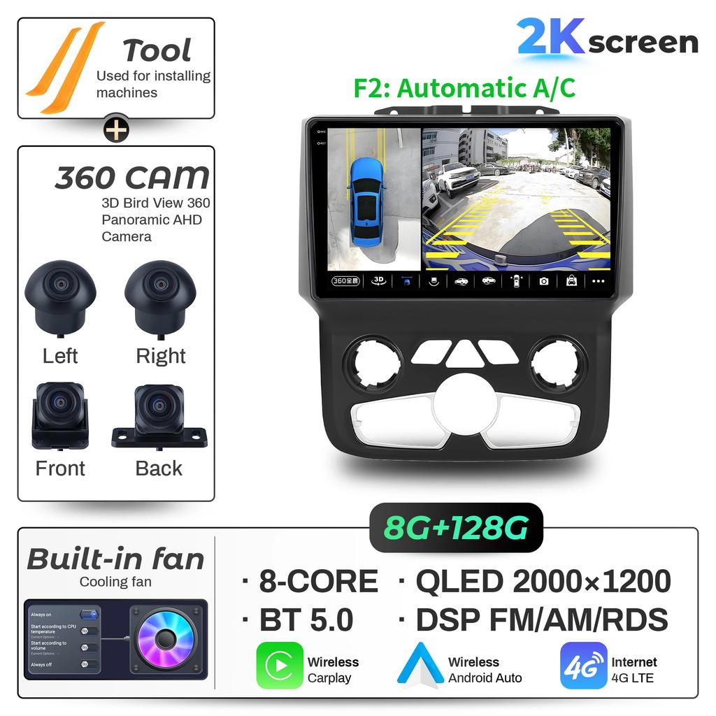 9"  Car Radio For Dodge RAM 1500 2500 2013-2019 Android 16 Wireless BT Carplay Multimedia Navigation Touch 2K QLED Screen