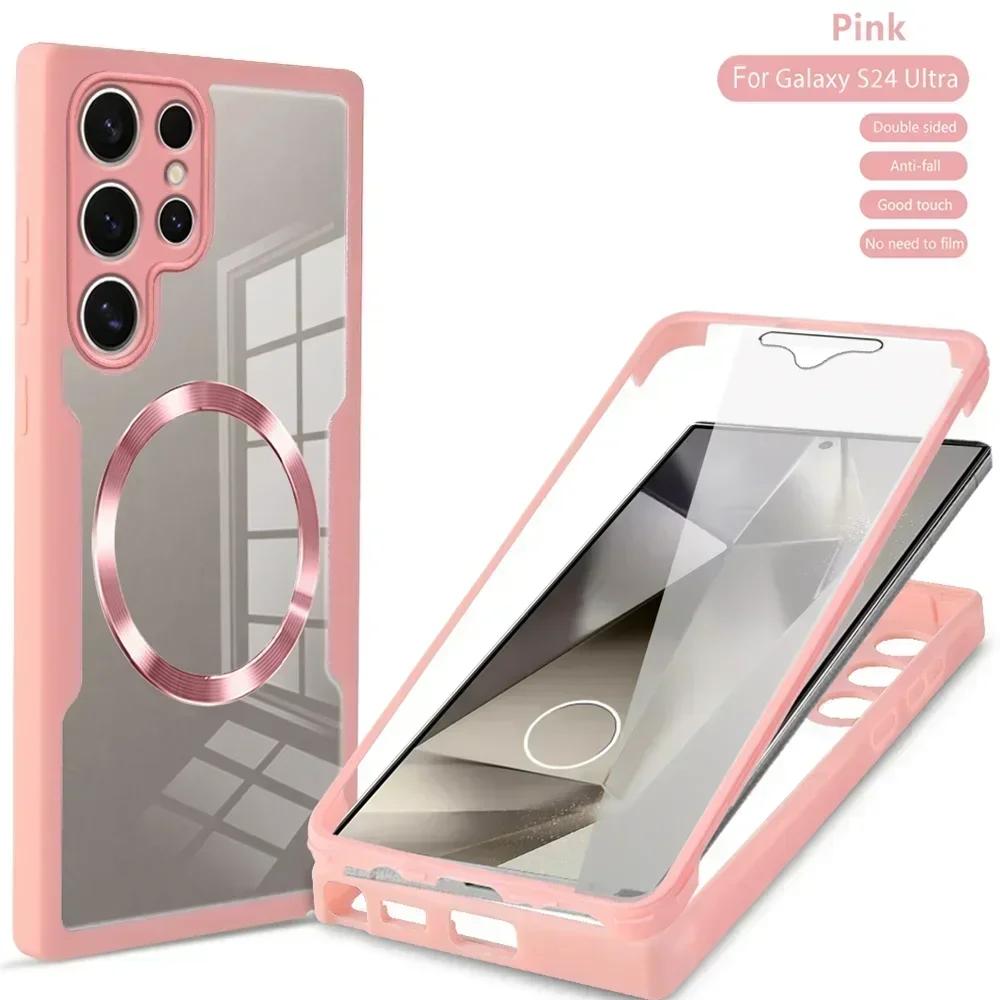 360° Full Shockproof Magsafe Case for Samsung Galaxy S25 S23 S22 S24 Ultra Plus FE Magnetic Wireless Charging Transparent Cover