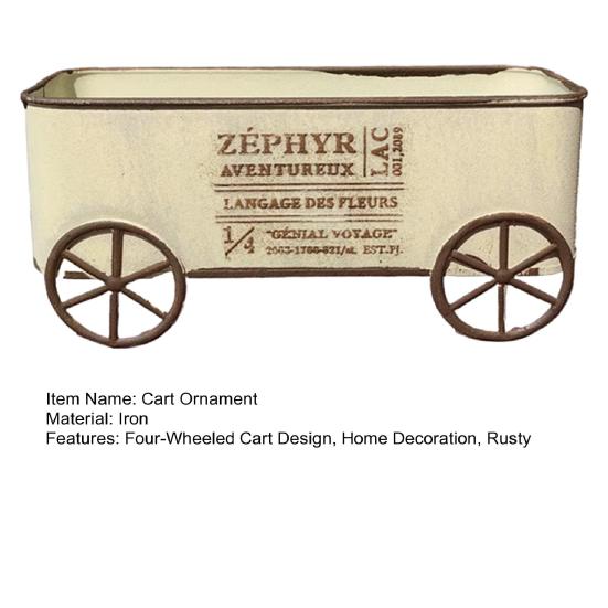 Yousheng Retro Metal Four-Wheeled Cart Decoration, Weather-Resistant Rusty Iron Cart Ornament, Potted Plant Succulents Display Rack for Living Room