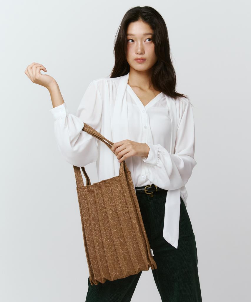 Pleatsmama New Shoulder Bag Glitter Camel